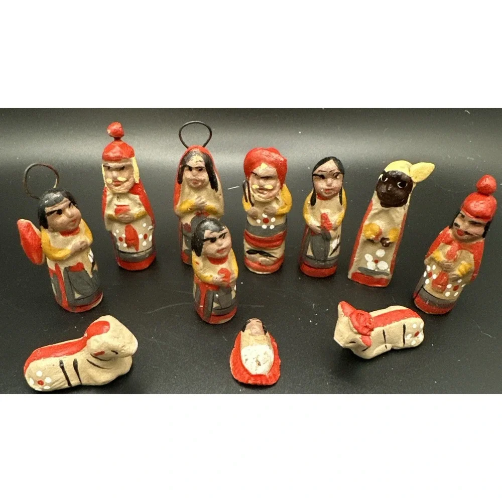 South American Mexican Folk Art Nativity Set Clay Pottery Handmade 11 pc 2